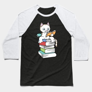 Kawaii Book Cat Tea Coffee Baseball T-Shirt